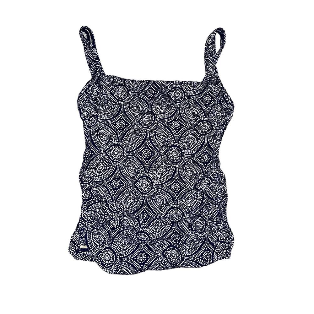 Talbots Tankini Women's 8 Blue White Swim Tank Top‎ Underwire Ruched Sides